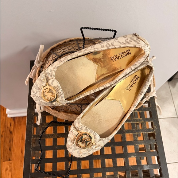 Michael Kors Beige Patterned Flats with Gold Accent